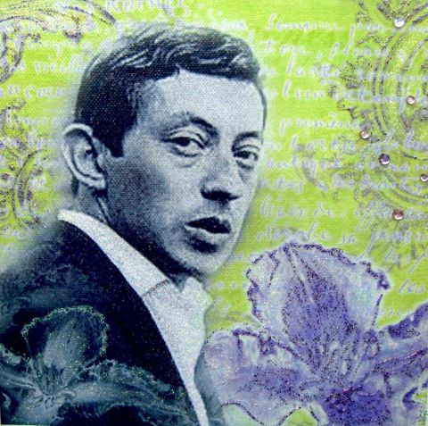 Portrait Serge GAINSBOURG fleur verte